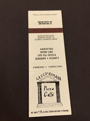Vintage California Matchbook:  Greco Roman Pizza Caffe  San Francisco, CA