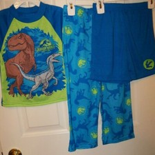 Jurassic Park Dinosaur Flame Resistant 3 Piece Pajama PJ Set Boys Size 4 NWT