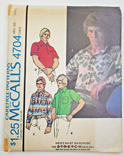 VTG 70s McCalls Sew Pattern 4704 Mens Knit Buttoned Shirts Sz S Chest 34-36 UC