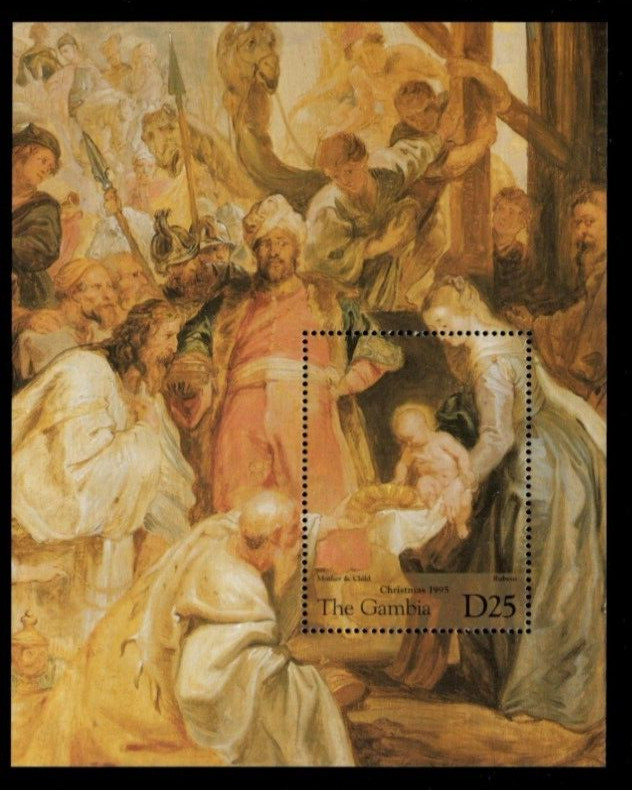 VINTAGE CLASSICS  Gambia 1995 Christmas Art- Souvenir Stamp sheet Scott 1680 MNH