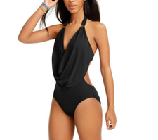 Bar III Women's Cowl-Neck Monokini One-Piece, Swimsuit Black Size S 1954