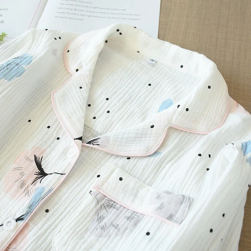 Women's 100% gauze cotton sleepwear set long sleeved sleepwear sleepwear- - Picture 19 of 34