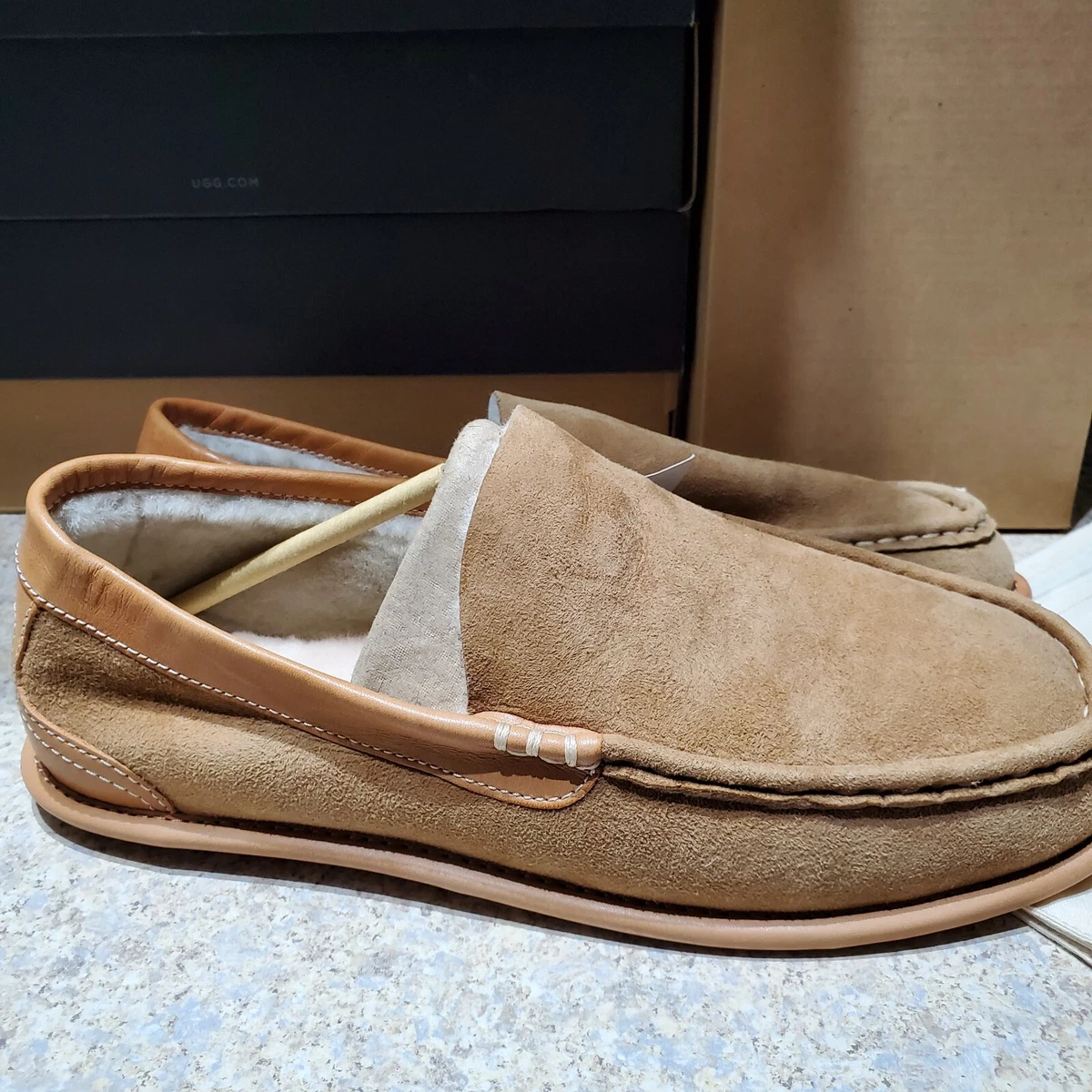 GEN BOX MENS 10 CHESTNUT UGG LORNE TWINFACE LEATHER SHEEPSKIN
