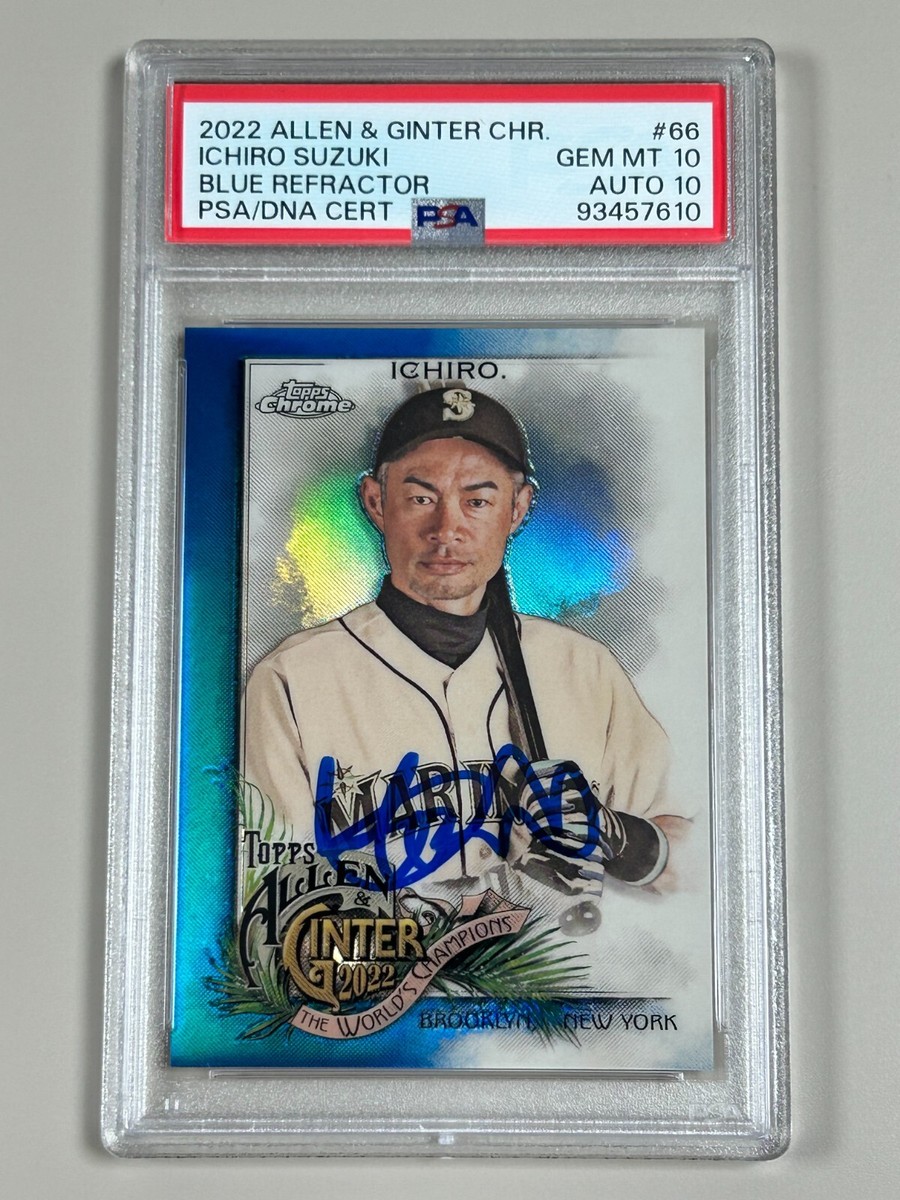Ichiro Suzuki Signed 2022 Allen & Ginter Chrome Blue Refractor #66 