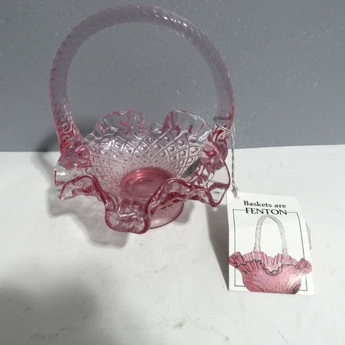 Fenton Small Pink Glass Basket