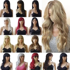 Long Hair Wig with Bangs Women Natural Wavy Straight Cosplay Party Dress Wigs la