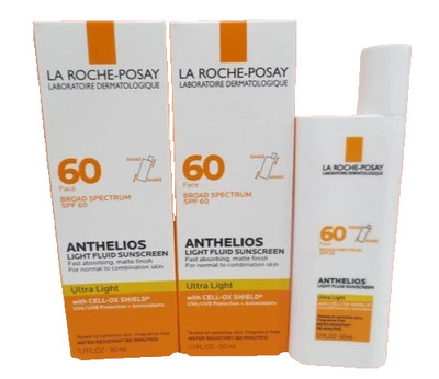 LA ROCHE POSAY ANTHELIOS ULTRA LIGHT FLUID SUNSCREEN SPF 60 1.7 OZ EXP 2027 2PCS