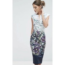 Ted Baker Entangled Enchantment Midi Dress Size 2 AU 10 US 6 Pencil Bodycon