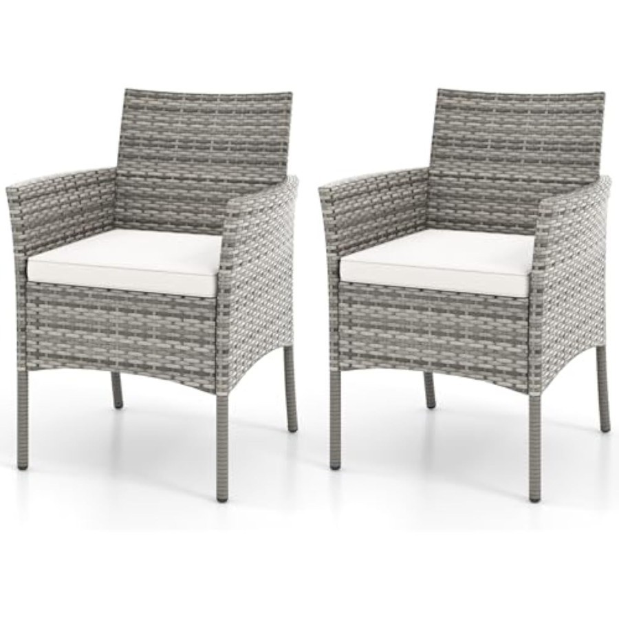 Wicker patio chairs set of 2, indoor outdoor pe rattan armchairs w/can