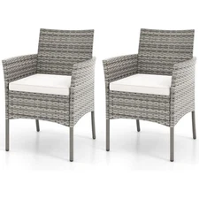 Wicker patio chairs set of 2, indoor outdoor pe rattan armchairs w/can