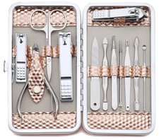 Manicure Set Professional Nail Clippers Kit Pedicure 12 Piece Set, Rose Gold