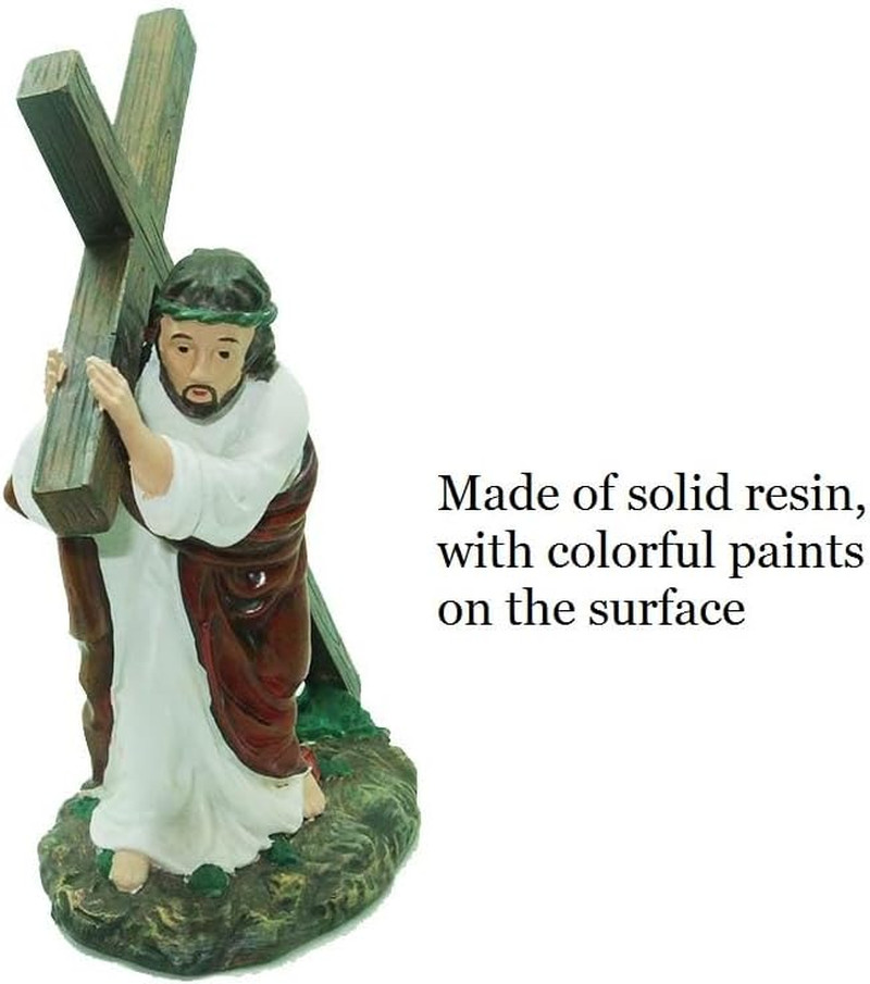 Jesus Carrying the Cross Figurine 8" Large Size, White Resin, Inspirational NEW