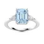 9x7MM Radiant Cut Aquamarine Gemstone 925 Sterling Silver Three Stone Women Ring