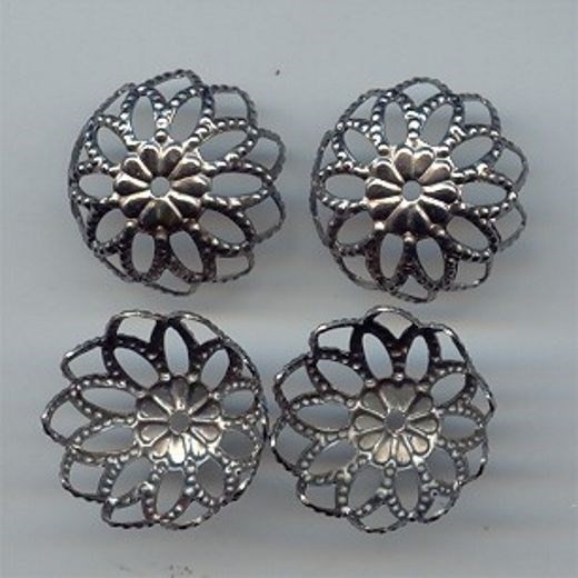 12 VINTAGE STEEL SILVER FILIGREE UMBRELLA 20mm. BEAD CAPS 2459