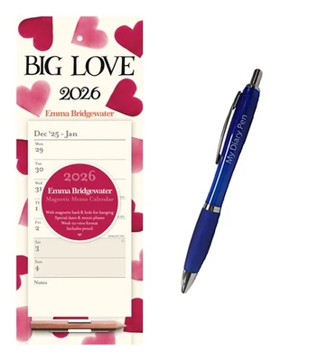 Emma Bridgewater Big Pink Hearts WTV Magnetic Calendar 2026 + PEN