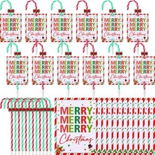100 Pcs Christmas Pens Gifts Bulk Include Christmas Candy Cane Pen with Bow a...