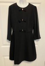 Women’s Ted Baker Size 0 Cocktail Formal Dress Black Mini Pleated A Line