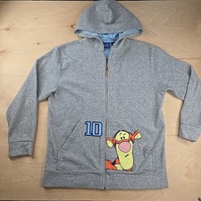 Disney Pooh Tigger 10 Grey Fleece Zip Up Hoodie Size M Vintage Y2K