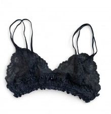 Victoria's Secret Black Lace Unlined Wire-Free Bralette Medium Vintage Y2K FLAW