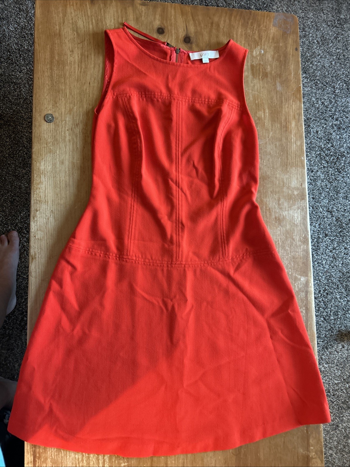 LOFT Sleeveless Coral-Red Midi Shift Dress with Zip Accent, Size 6 Summery Retro