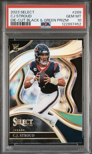 2023 Panini Select CJ Stroud Black/Green Prizm Club Level Die Cut RC PSA 10