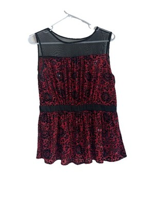 Hazel Womens Peplum Sleeveless Top Petite Sz M Red Black Velvet Whimsygoth Fairy