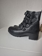 Damen Stiefel Gr. 39 Schwarz mit Schnallen und Gummisohle Leder Dockers