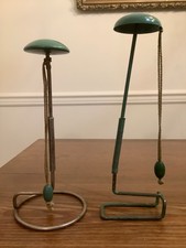 2 Vintage 1920's Green Metal 10.5" Hat/Wig Millinery Store Display Stands T6