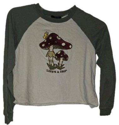 forever 21( Life's A Trip) Size Small Mushroom Embroidered Cropped Long Sleeved
