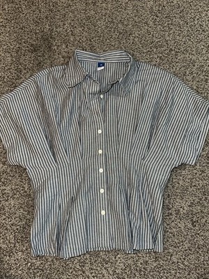 NEW NEVER WORN Old Navy Clinch Waste Button Down Blouse Blue & White  Size XS