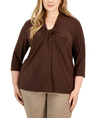 Kasper Plus Size Knotted-Front 34-Sl Chocolate 91308126684 1X RT $79.0