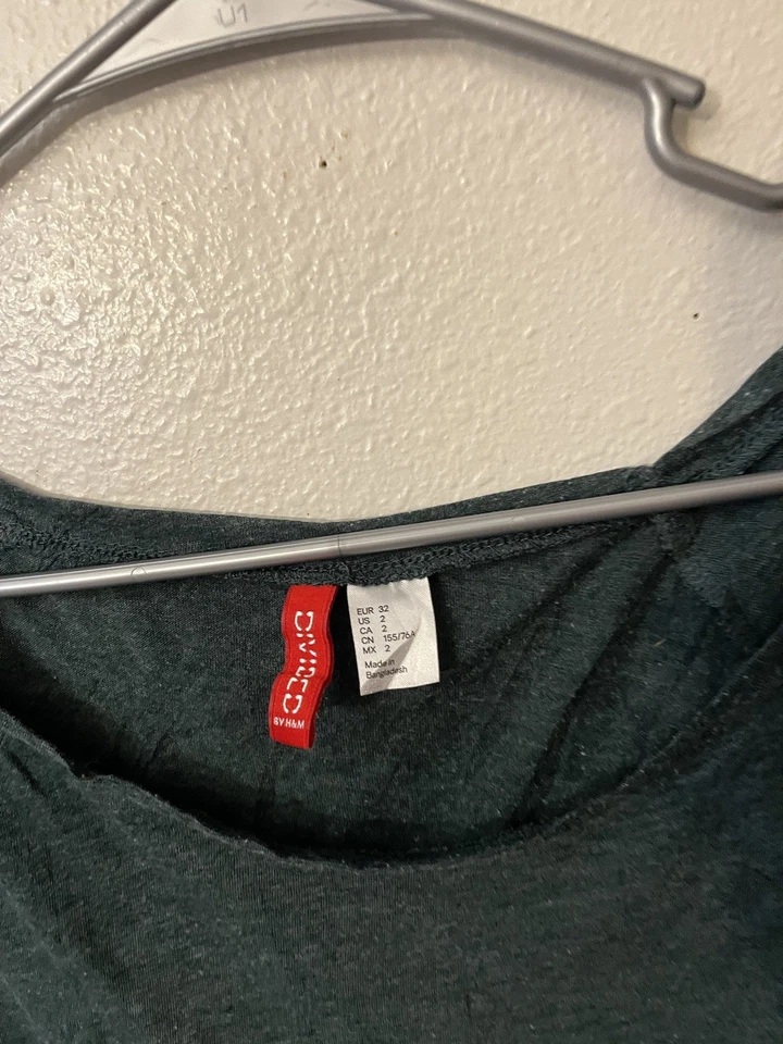 H & M разделенный зеленый туника верхняя рубашка женщин размер 2 текстурированный 3/4 рукав круглый вырез - Изображение 2 из 4