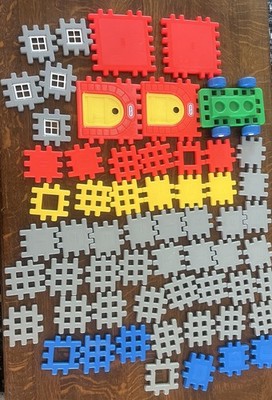 LOT 59 Pc VTG Little Tikes 4''x4'' Wee Waffle Blocks Including Car Chassis & More