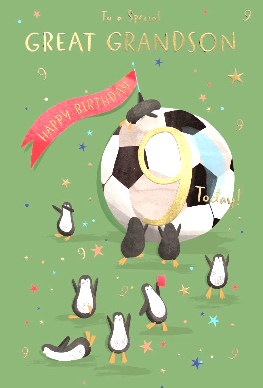 Birthday Card GREAT GRANDSON 9th 9 *Gold-foiled Nine Inch Card, Pages Inside*