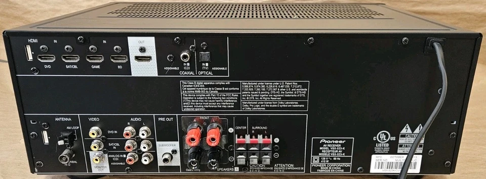 Pioneer VSX-523 - 5.1 Ch HDMI Home Theater Surround Sound Receiver Stereo System - Image 2 of 2