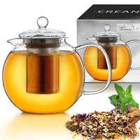 Creano Glas-Teekanne 0,85L Mit Integriertem Edelstahl-Sieb Und Glas-Deckel
