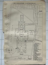 CHICHESTER CATHEDRAL - 1905 Antique Floor Plan Original Religion Bell Tower
