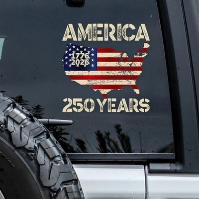 Usa 250 Years Freedom 1776-2026 Map Flag Patriotic Distressed Vinyl Decal