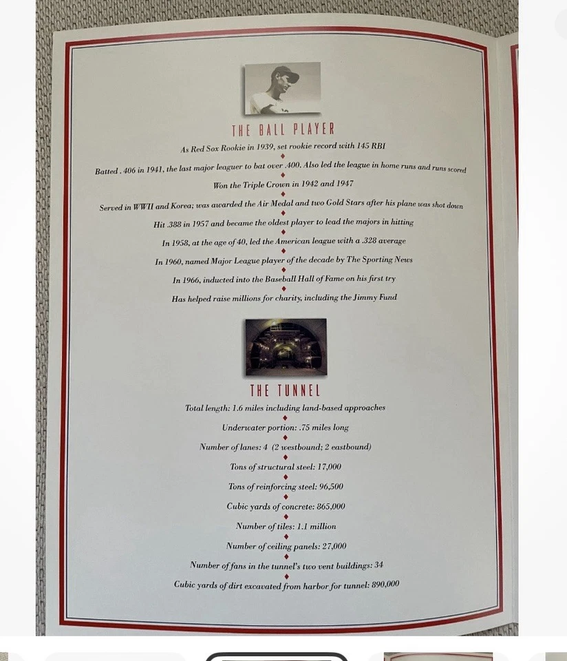 Ted Williams Boston Tunnel Opening Day 1995 Program Folder Boston Red Sox Ex⚾️ - Image 3 of 4
