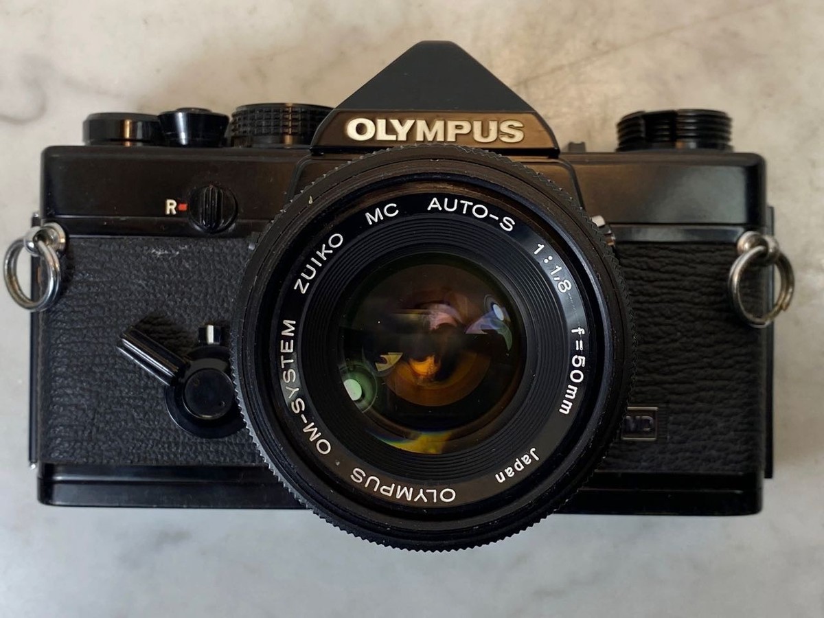 OLYMPUS OM-1N Black Film Camera. 50mm f1.8 Lens + Recordata Back 3