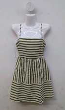 Lulus Yamila Striped Textured  Fitted Bodice Cutout Mini Dress Small Olive