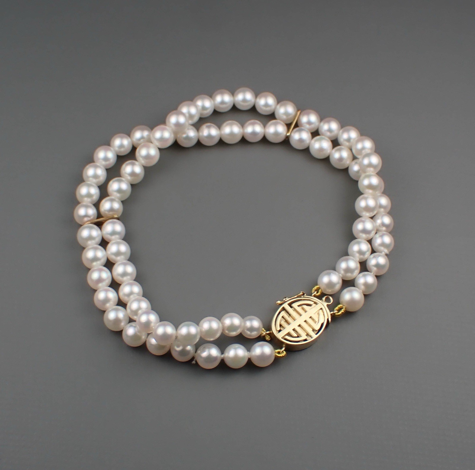 14k Solid Gold White Pearl Double Stranded 7.25 I… - image 12