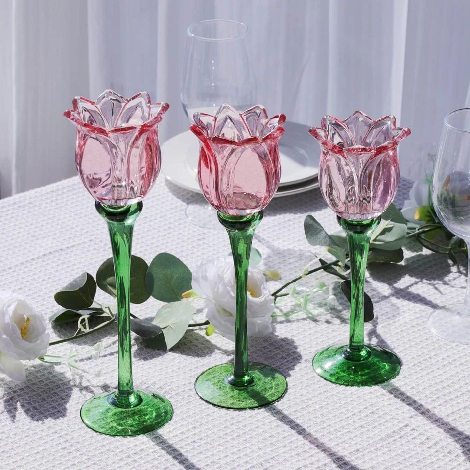 Candelabro Tulipanes Rosados, Candelabro Votivo Flor Rosa Romántico para Boda... Foto 2 de 4