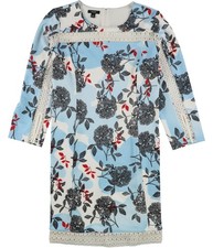 Alfani Womens Illusion Trim Shift Dress, Blue, 6