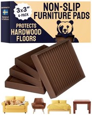 CasterMaster Non-Slip Rubber Furniture Pads - 3 in x 3 in Set of 4 Brown - Fl...