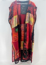 VTG Whimsigoth Sheer Cardigan Duster L Black Red Festival Witchy Patchwork AA25