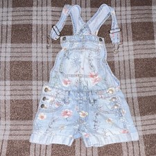 Wonder Nation Girls XS 4-5 Floral Denim Overall Sleeveless Button Closure