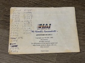 Adventures of Lolo 2 Instruction Manual Only Nintendo Nes Authentic