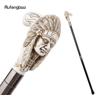 White Resin Feather Skull Head Walking Cane Fashion Decorative Steel Stick 97cm