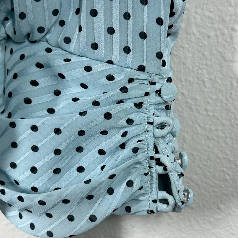 Richard Warren Saks Fifth Avenue Blouse Womens Small Bust Blue Polka Dot Vintage - Image 3 of 4
